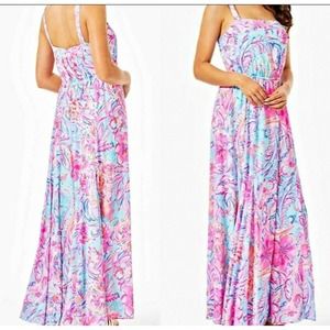 Lilly Pulitzer CoCo Lizette Vibrant Pink and Blue Maxi Dress
